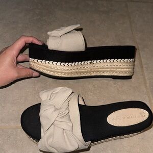 Black and beige slide espadrilles
